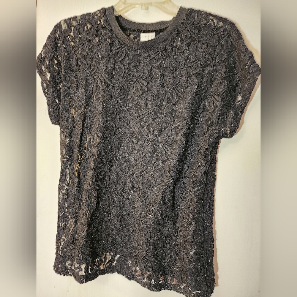 A New Day - Black Lace Flower Top. Size M